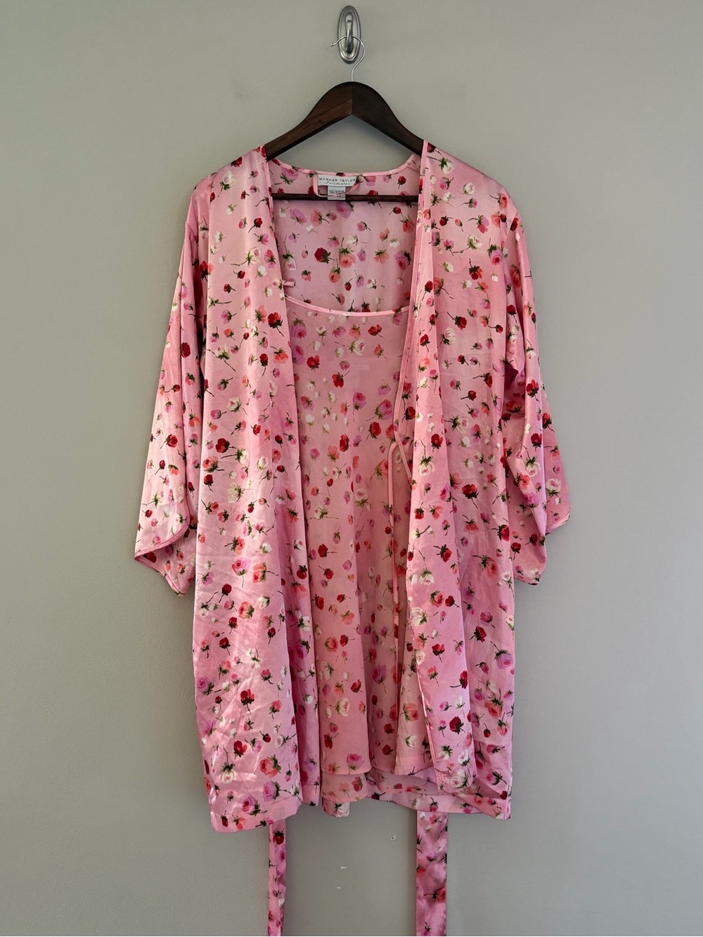 Vintage 90s Morgan Taylor Pink Floral Nightgown Robe | Set S